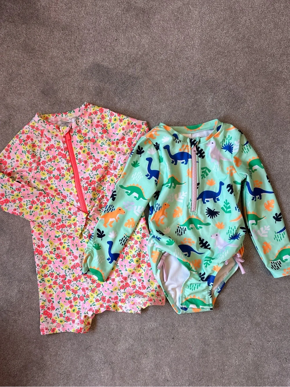 Kids Long Sleeve Swim - Mint Dinosaur & Pink Floral